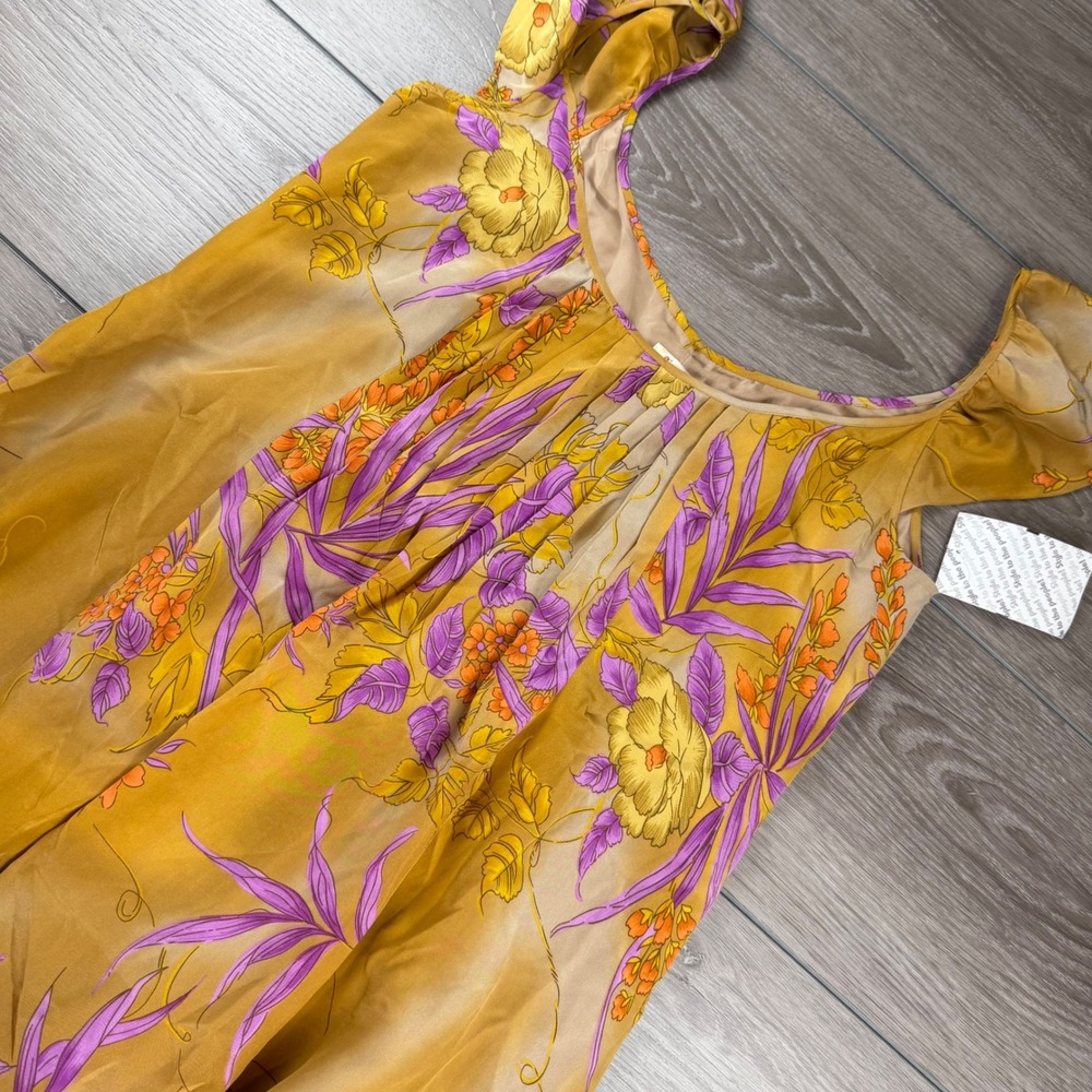 Plenty by Tracy Reese Womens Silk Bali Floral Mini Dress Sand Yellow Size M